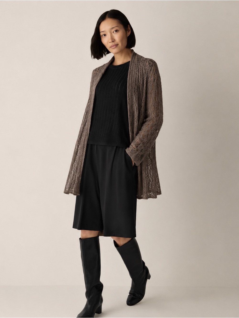 EILEEN FISHER OPEN WEAVE ALPACA CARDIGAN OVERSIZED SOFT SWEATER SZ L
